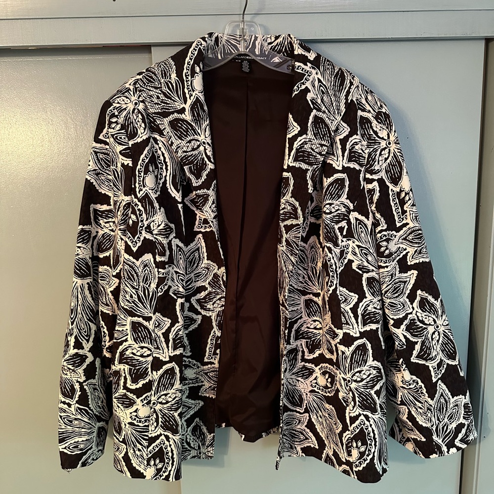 SOLD - Linda Allard Ellen Tracy Floral Open Front 97% Cotton Blazer size 24W